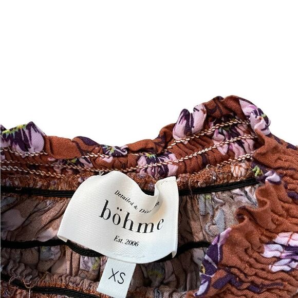 BOHME Flowy Floral Mock Neck Ruched Blouse Size XS - Picture 6 of 6